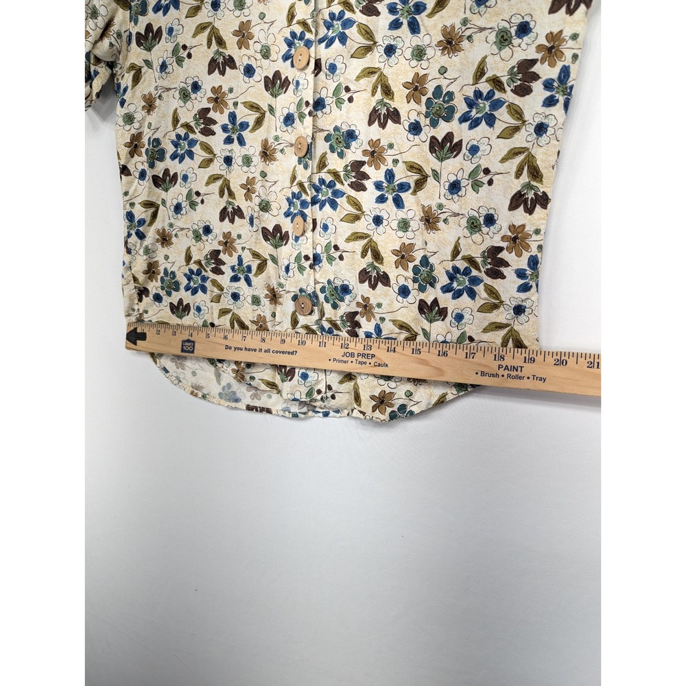Tag Womens Floral Rayon Short Sleeve Button Up Shirt Blue Brown Cream Small - Picture 8 of 11